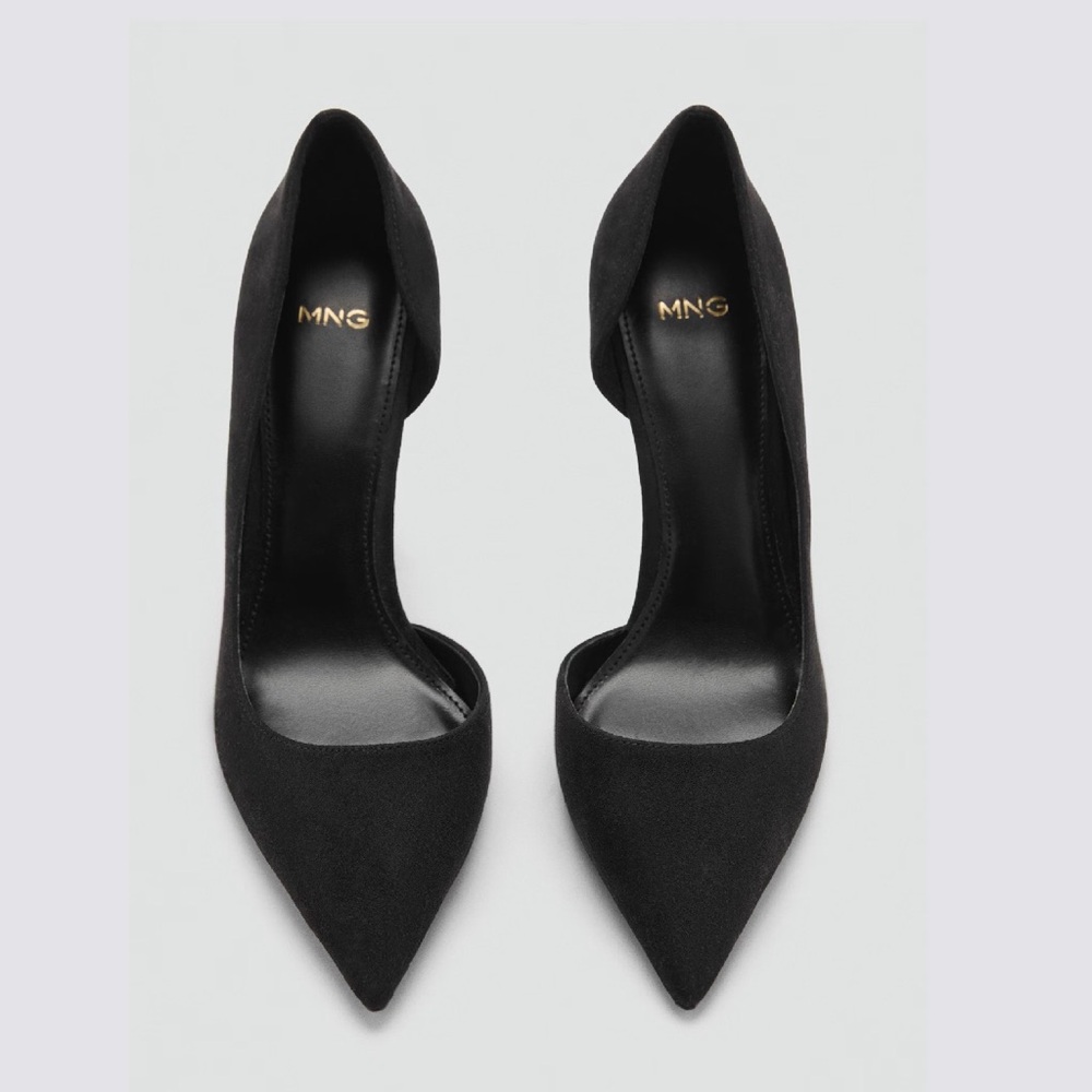 Mango MNG Suede Asymmetrical Heeled Stiletto Black Shoes, 42